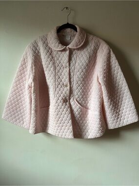 Vintage 60s Vandemere Quilted Pink Bed Jacket Made in USA Nylon